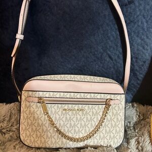 Michael Kors Monogram Beige and Pink Crossbody Bag